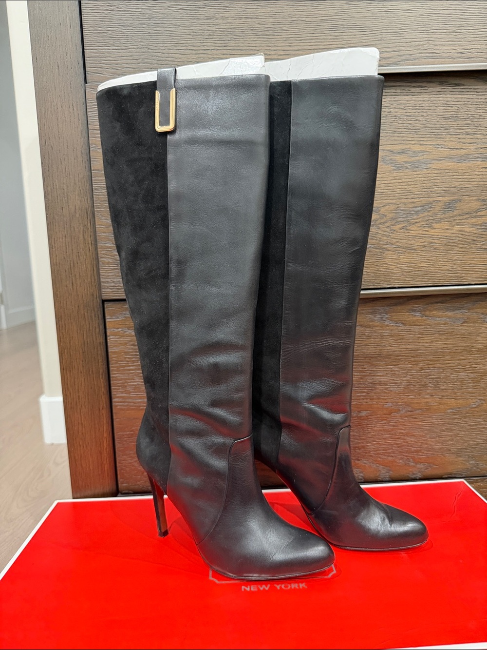 Coach Udell Black Knee-High Leather and Suede Women's Boots
